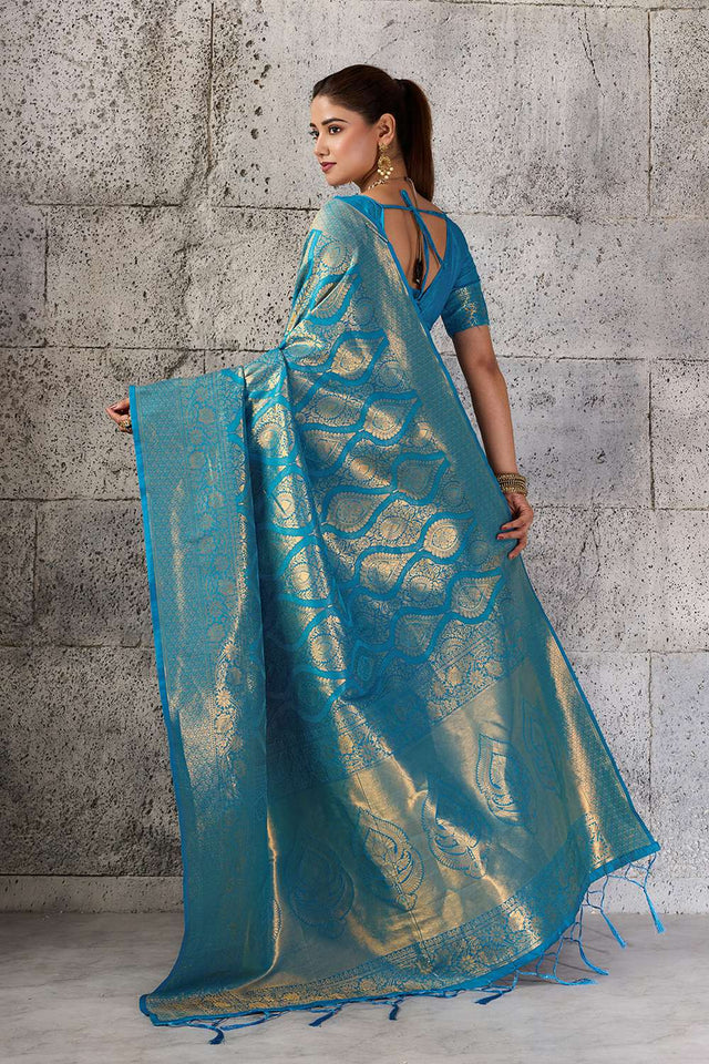 Turquoise Woven with Jacquard Kanjivaram Saree (ACA8390)