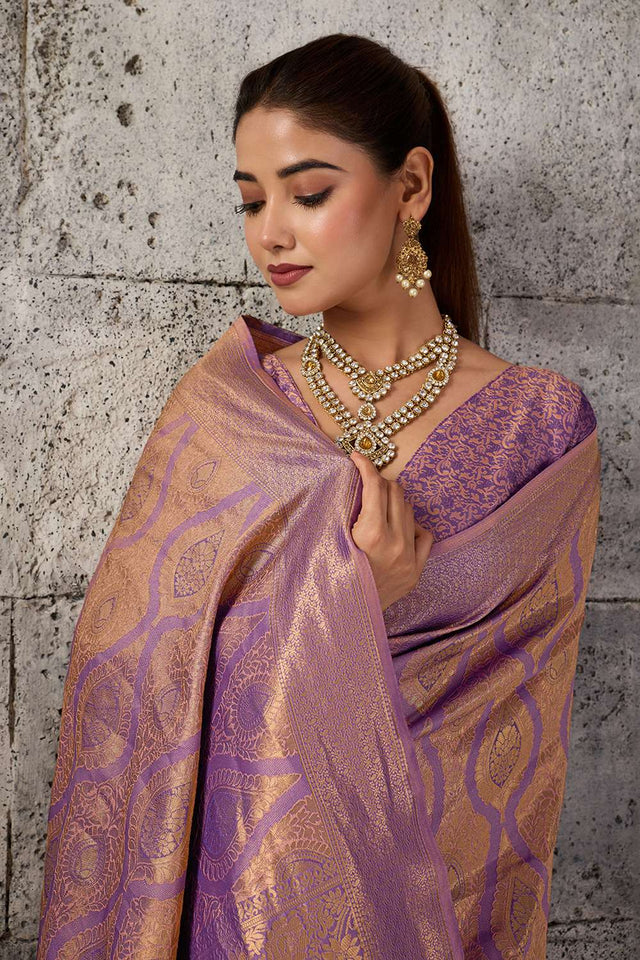 Violet Woven with Jacquard Kanjivaram Saree (ACA8391)