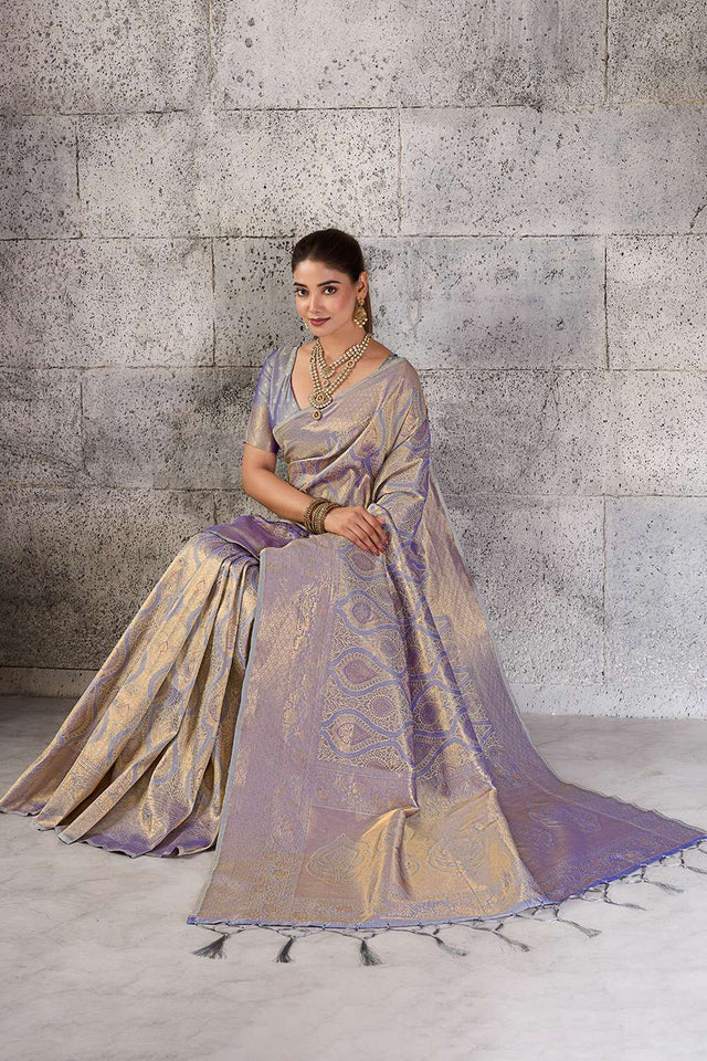 Grey Woven with Jacquard Kanjivaram Saree (ACA8392)