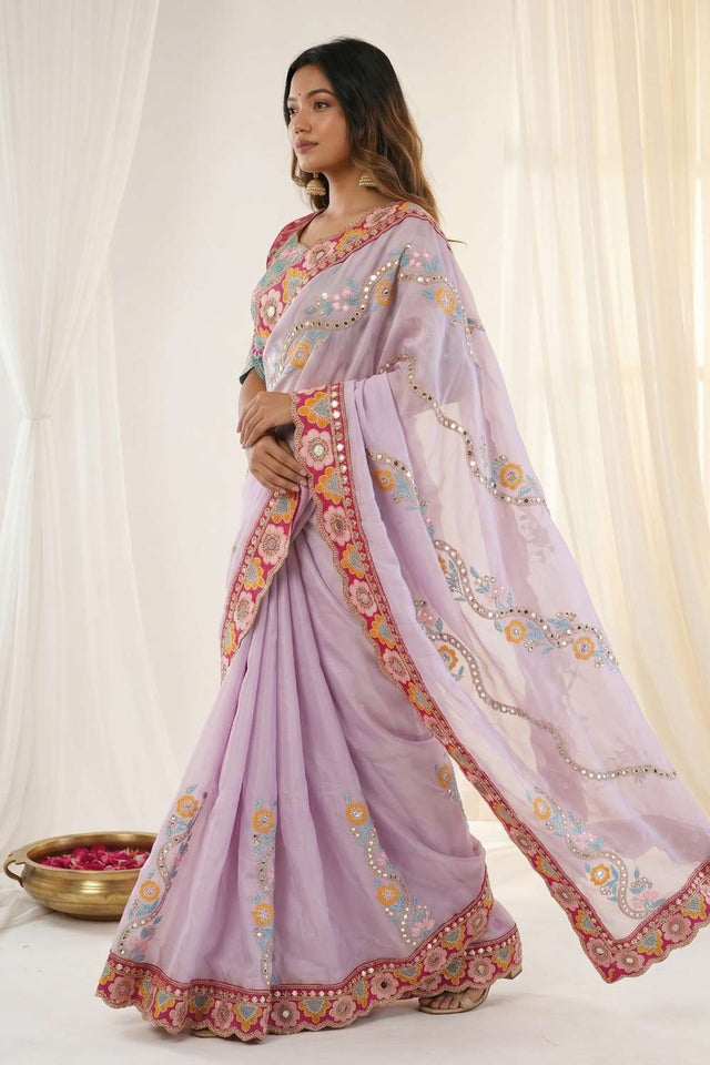 Lavender Embroidered Silk Saree (ACA8420)