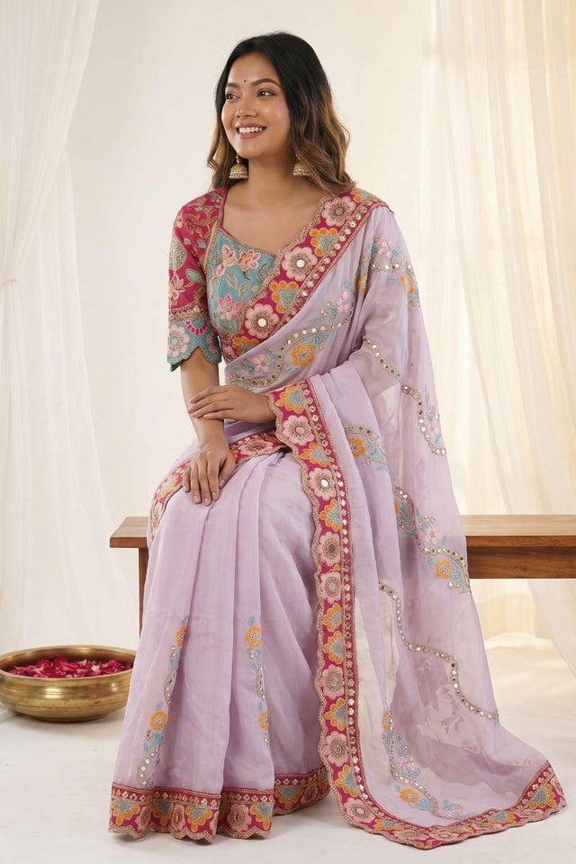 Lavender Embroidered Silk Saree (ACA8420)