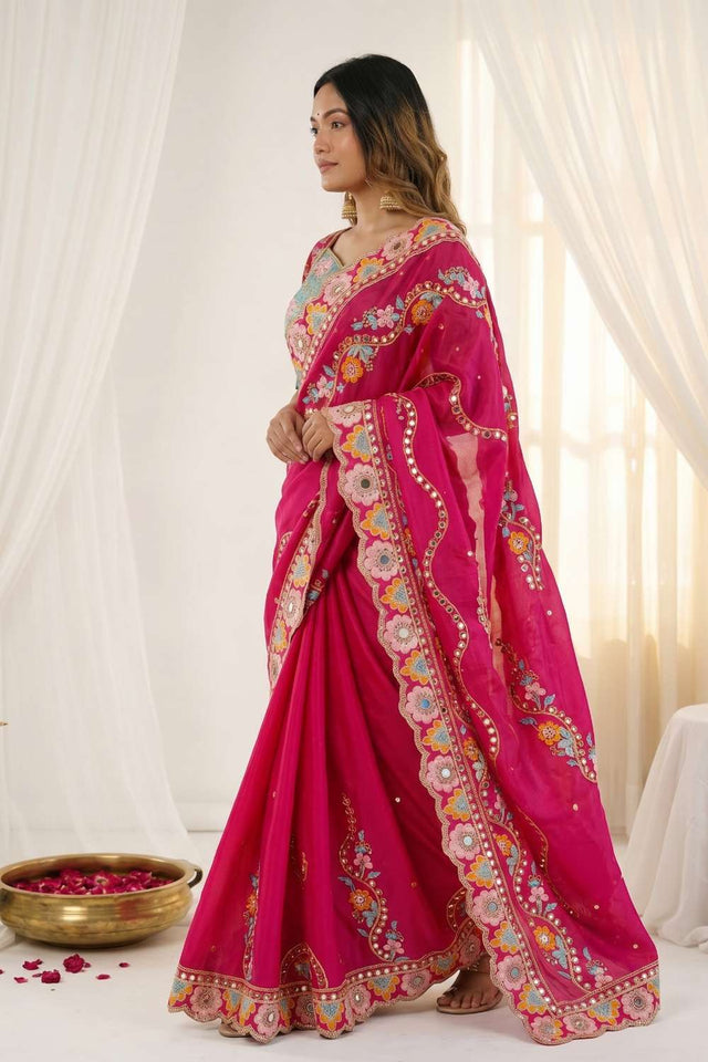 Pink Embroidered Silk Saree (ACA8423)