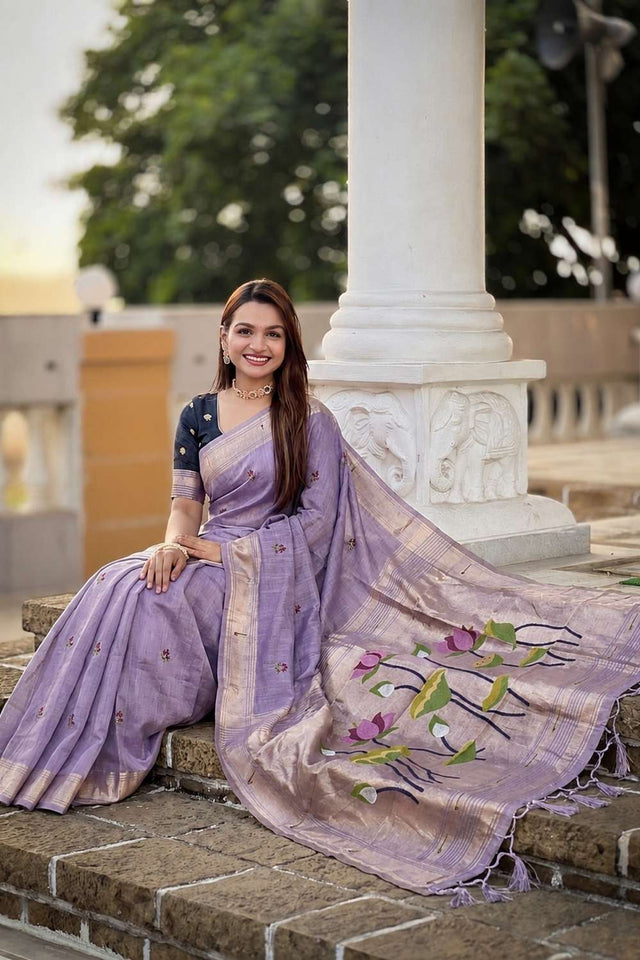 Lavender Woven Cotton Blend Saree (ACA8443)