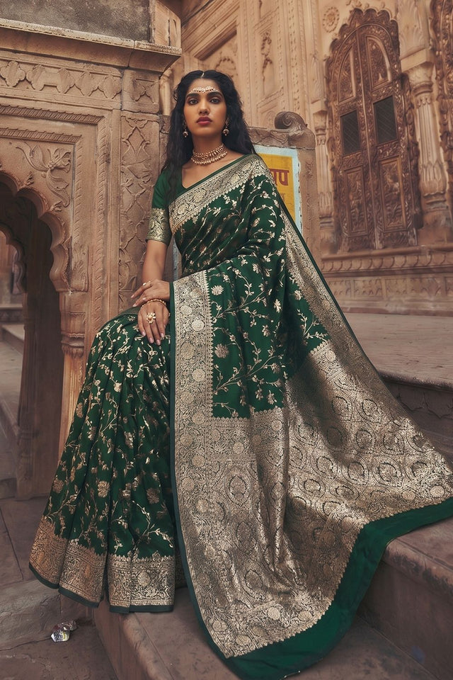 Green Floral Woven Art Silk Saree (ACA8455)