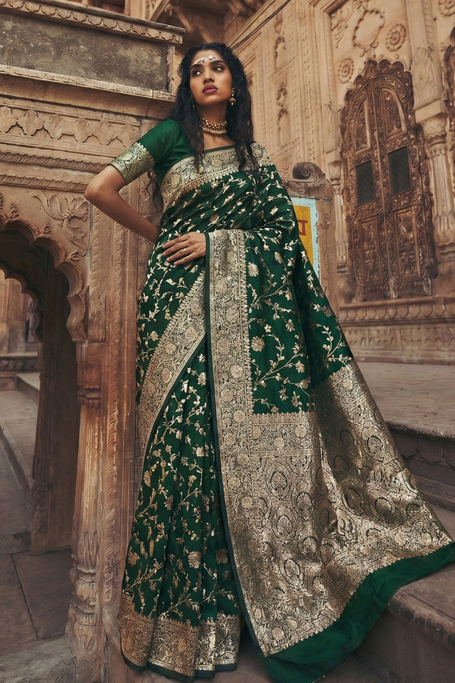 Green Floral Woven Art Silk Saree (ACA8455)