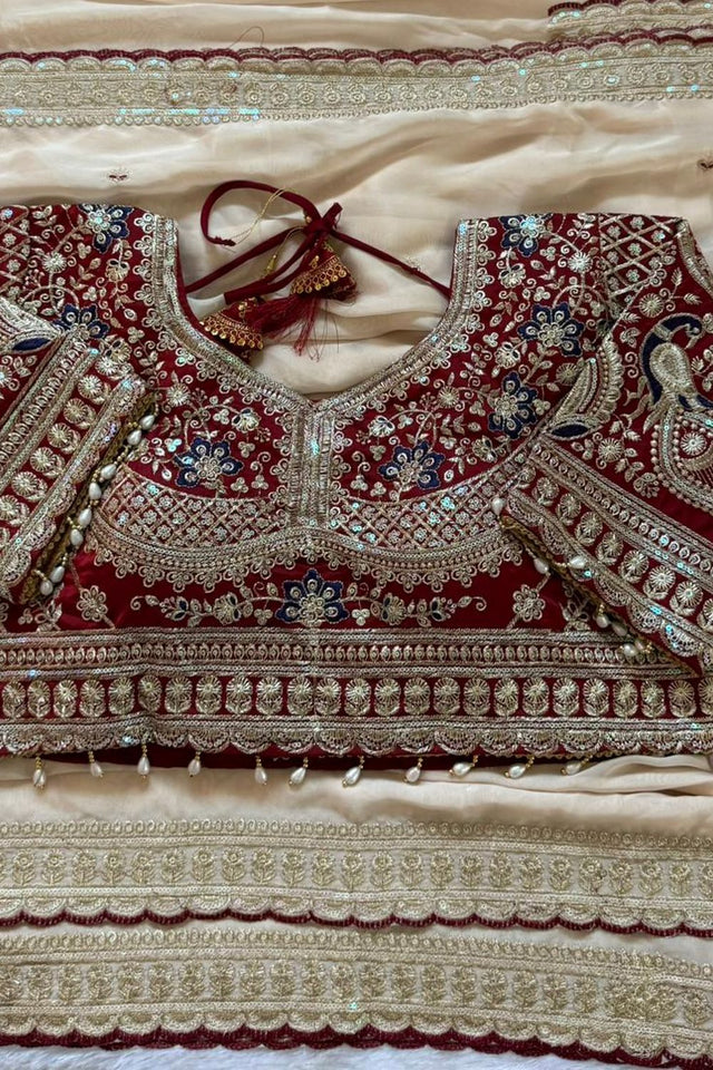 Beige Embroidered Silk Saree (ACA8458)