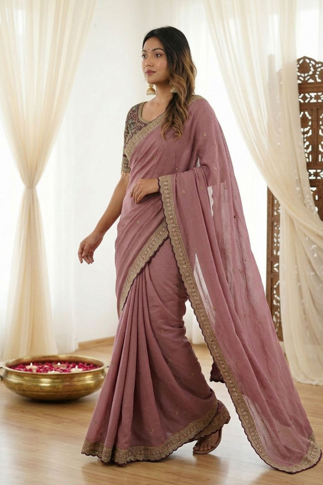Mauve Embroidered Silk Saree (ACA8459)