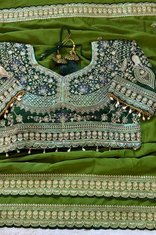 Mehendi Embroidered Silk Saree (ACA8461)
