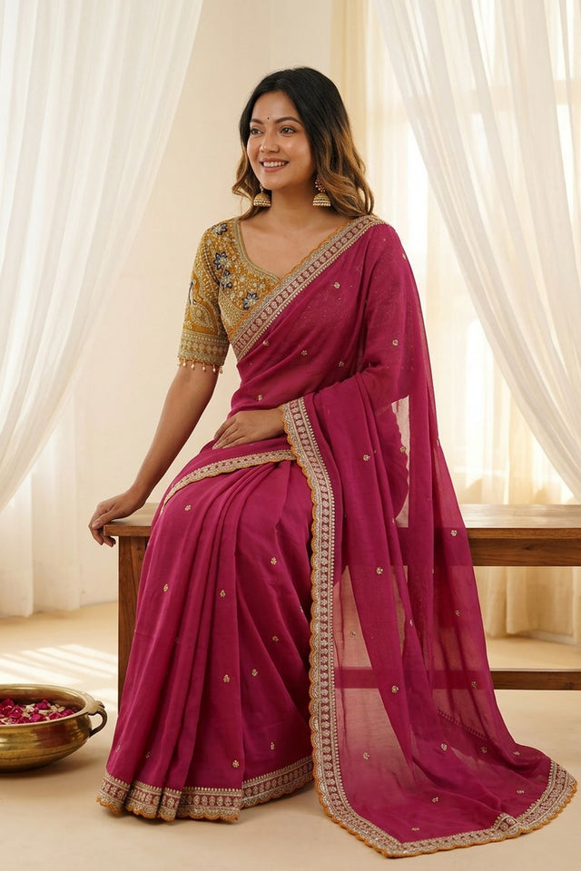 Maroon Embroidered Silk Saree (ACA8462)