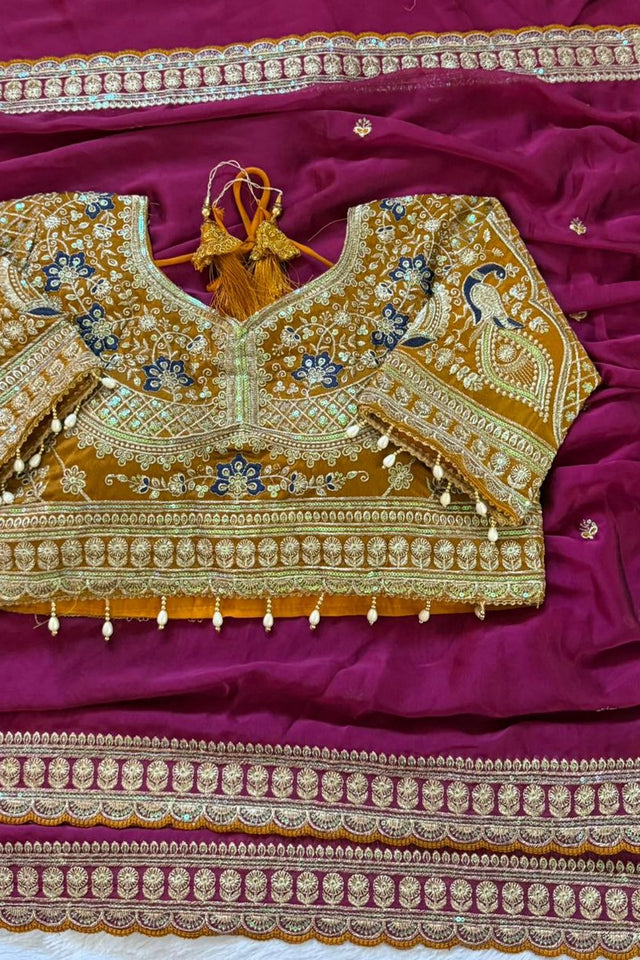 Maroon Embroidered Silk Saree (ACA8462)