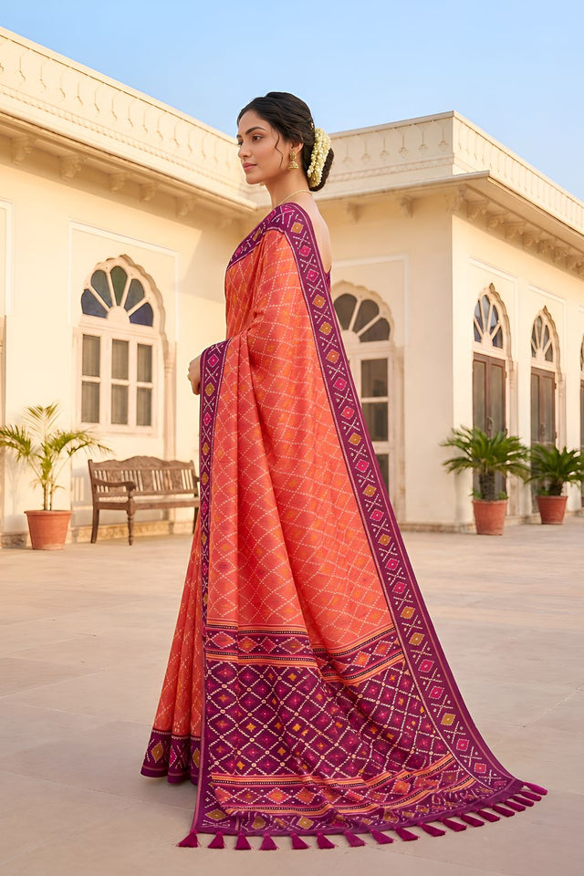 Orange Woven Silk Saree (ACA8468)