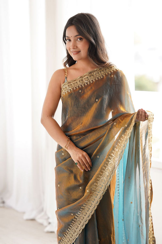 Grey Sequin with Embroidered Satin Saree (ACA8486)