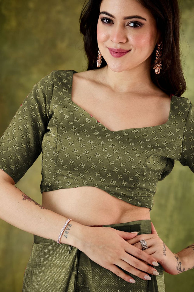 Mehendi Printed Chiffon Ready to Wear Saree (ACA8504)