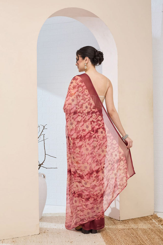 Rust Printed Chiffon Ready to Wear Saree (ACA8507)