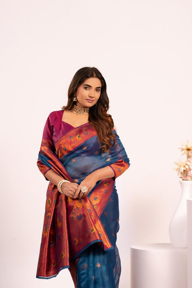 Turquoise Paithani Woven Silk Saree (ACA8517)