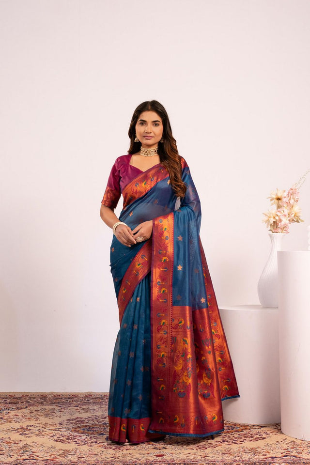 Turquoise Paithani Woven Silk Saree (ACA8517)