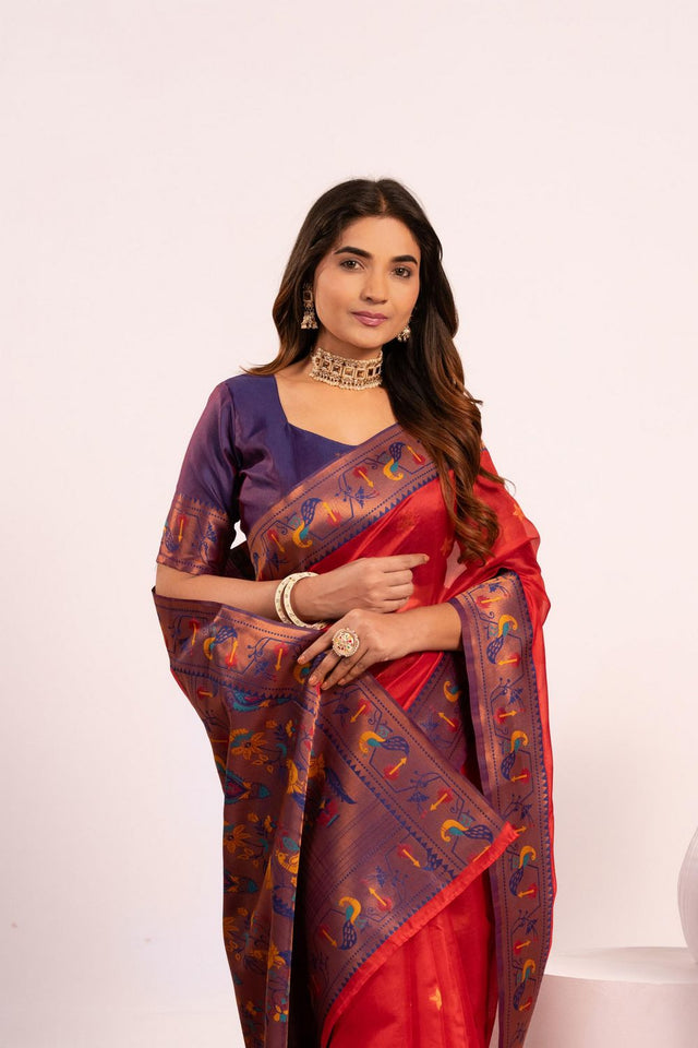 Red Paithani Woven Silk Saree (ACA8518)