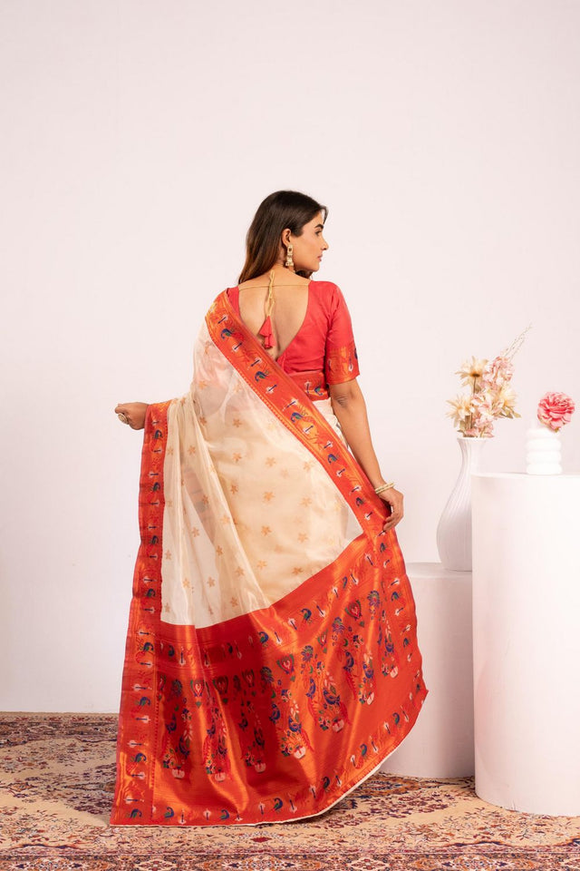White Paithani Woven Silk Saree (ACA8519)