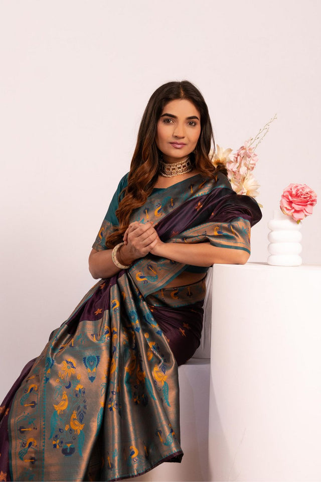 Wine Paithani Woven Silk Saree (ACA8520)