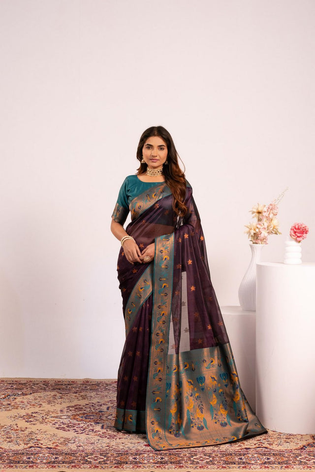 Wine Paithani Woven Silk Saree (ACA8520)