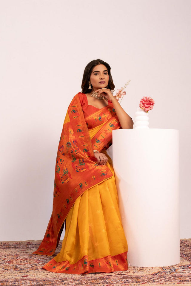 Yellow Paithani Woven Silk Saree (ACA8521)