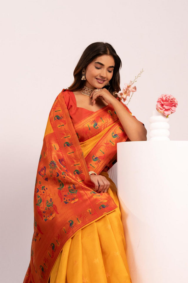 Yellow Paithani Woven Silk Saree (ACA8521)