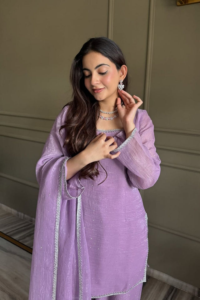 Pink Embroidered Silk Blend Kurti Pant Set (ACA8536)