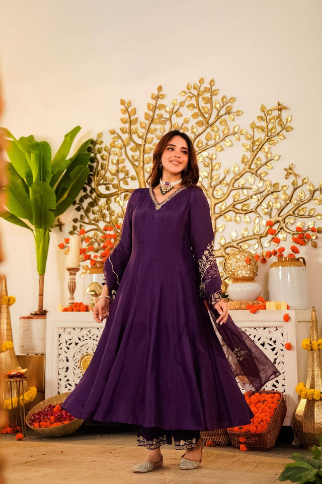 Violet Embroidered Chanderi Anarkali Suits (ACA8540)