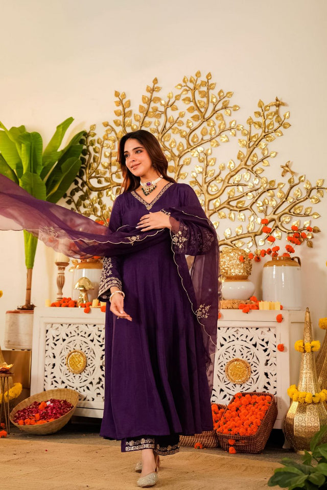 Violet Embroidered Chanderi Anarkali Suits (ACA8540)