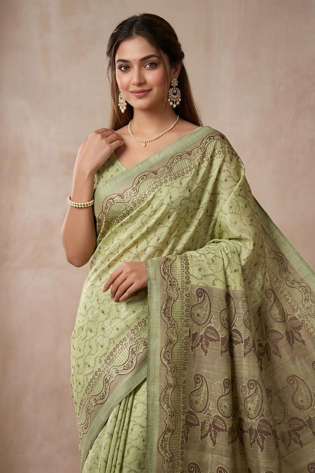Green Woven Cotton Blend Saree (ACA8558)