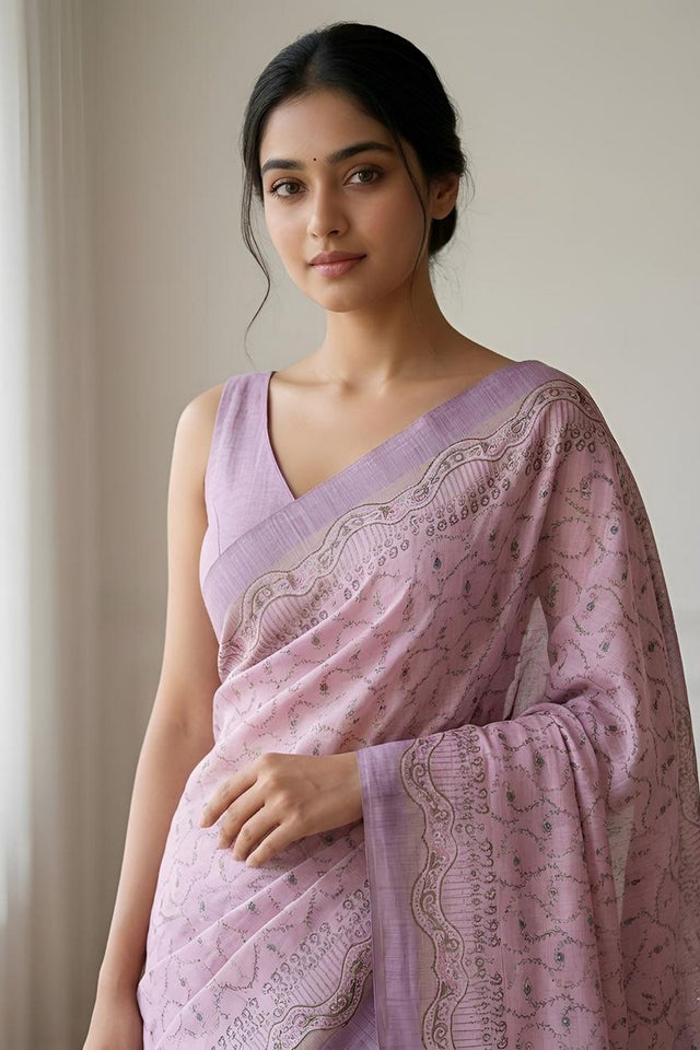 Pink Woven Cotton Blend Saree (ACA8560)