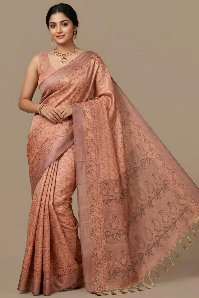 Orange Woven Cotton Blend Saree (ACA8562)