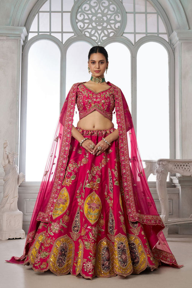 Pink Sequin with Floral Embroidered Silk Lehenga (ACA8572)