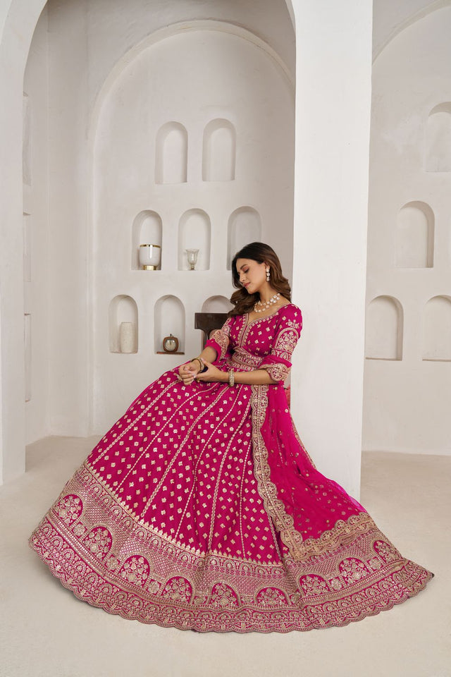 Pink Sequin with Floral Embroidered Silk Lehenga (ACA8576)