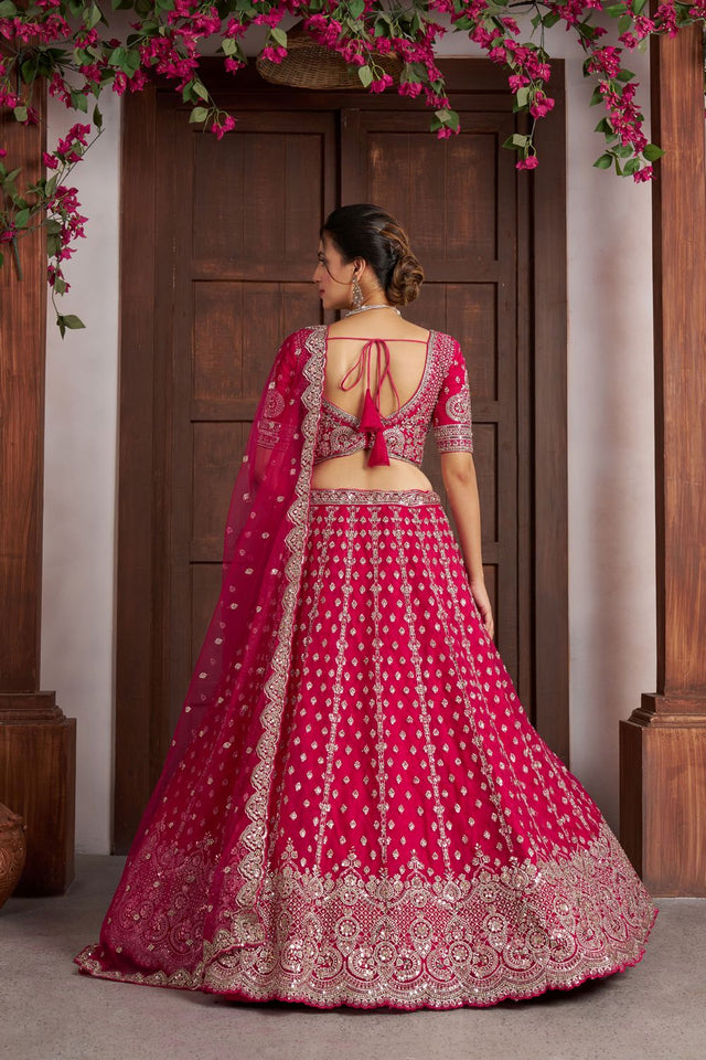 Pink Sequin with Floral Embroidered Net Lehenga (ACA8578)