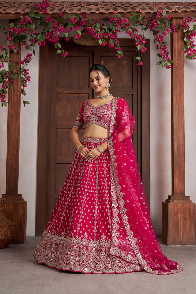 Pink Sequin with Floral Embroidered Net Lehenga (ACA8578)