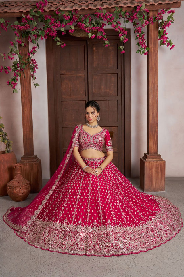 Pink Sequin with Floral Embroidered Net Lehenga (ACA8578)