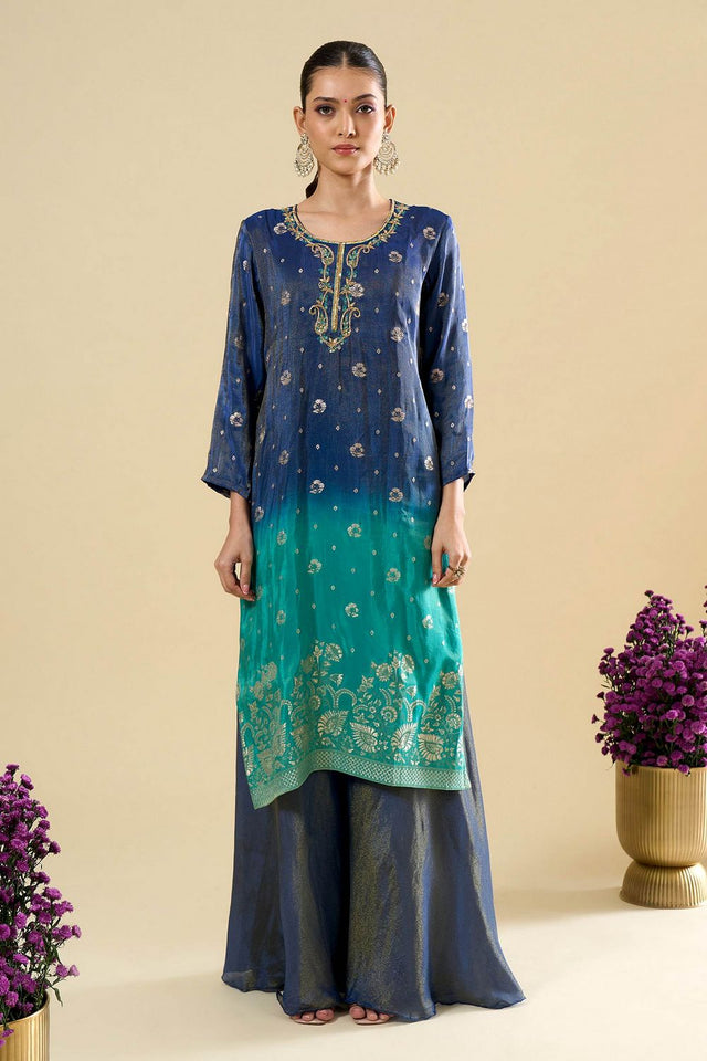 Blue Viscose Woven Palazzo Suit (ACA8607)