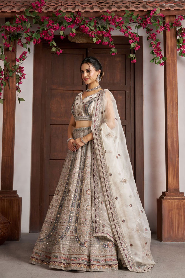 White Net Sequin with Floral Embroidered Lehenga (ACA8610)
