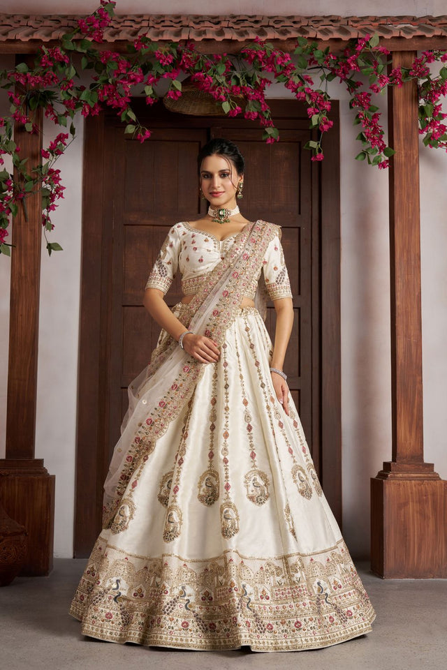 White Silk Sequin with Floral Embroidered Lehenga (ACA8611)