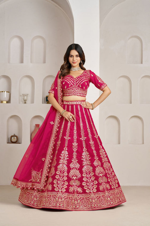 Pink Silk Sequin with Floral Embroidered Lehenga (ACA8612)