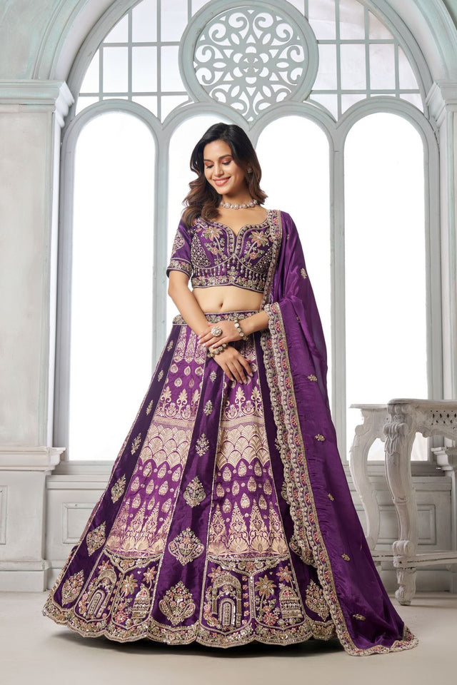 Purple Silk Sequin with Embroidered Lehenga (ACA8616)