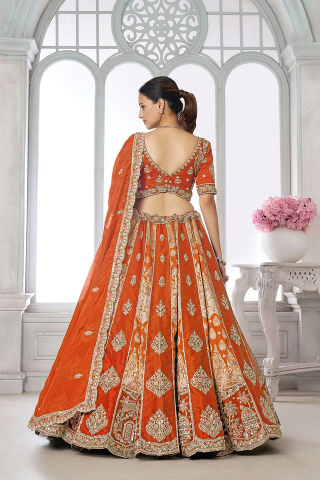 Rust Silk Sequin with Embroidered Lehenga (ACA8617)