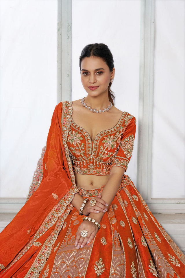 Rust Silk Sequin with Embroidered Lehenga (ACA8617)