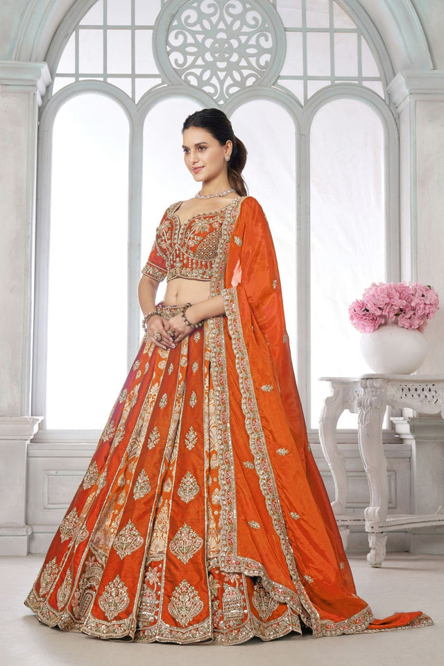 Rust Silk Sequin with Embroidered Lehenga (ACA8617)