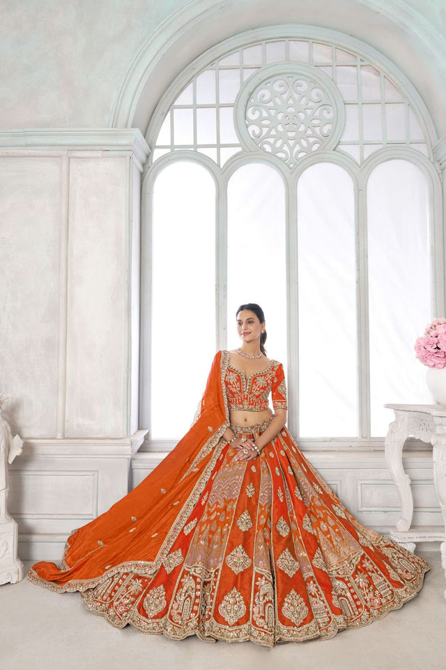 Rust Silk Sequin with Embroidered Lehenga (ACA8617)