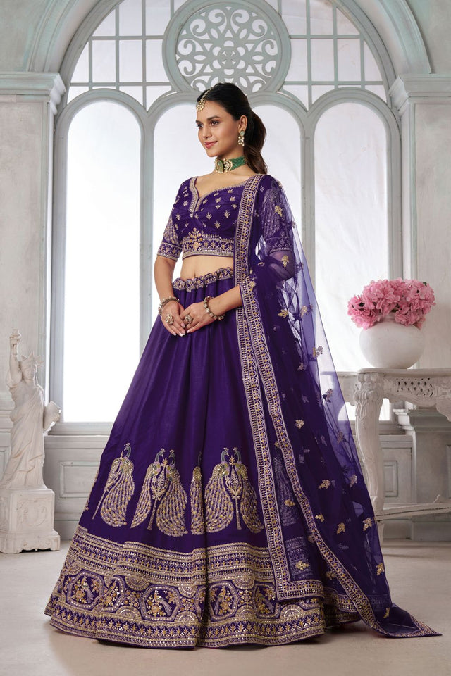 Purple Silk Sequin with Embroidered Lehenga (ACA8648)