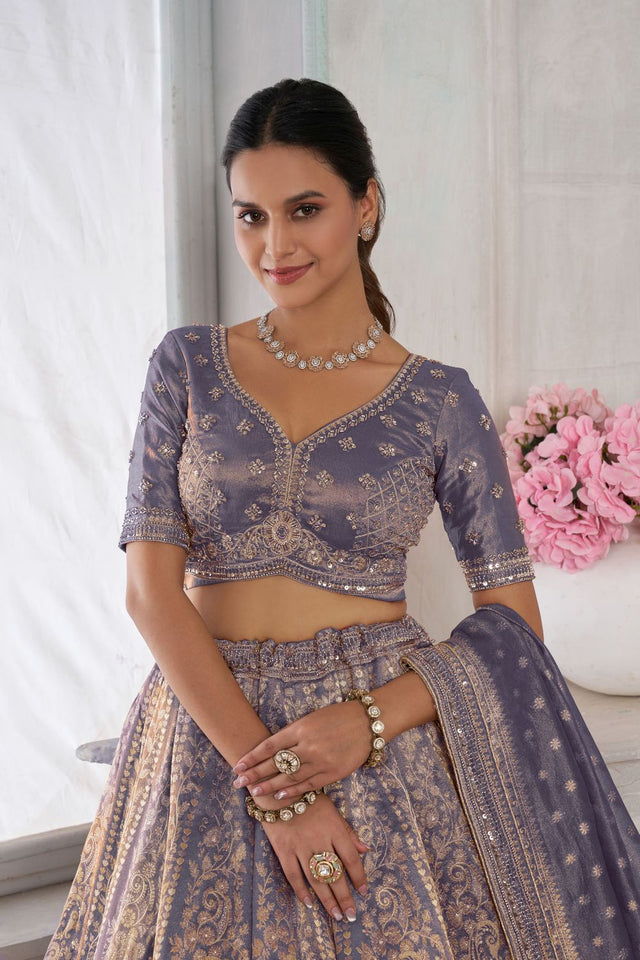 Purple Tissue Sequin with Embroidered Lehenga (ACA8651)