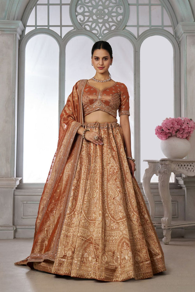Rust Tissue Sequin with Embroidered Lehenga (ACA8652)