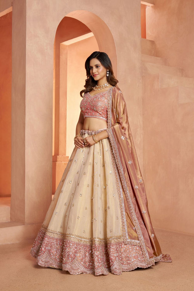 Cream Tissue Embellished Lehenga (ACA8655)